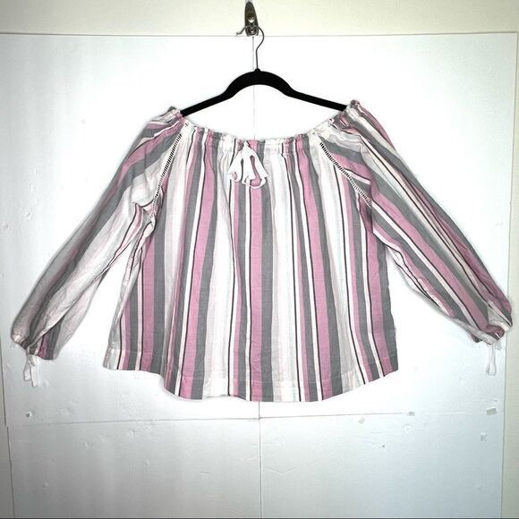 Nwot Victoria Secret boho off the shoulder striped top oversized fit XS - Picture 3 of 15